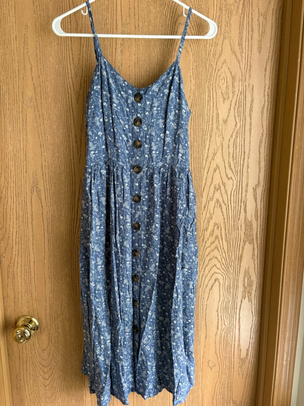 Japna Blue Floral Button-Front Midi Dress